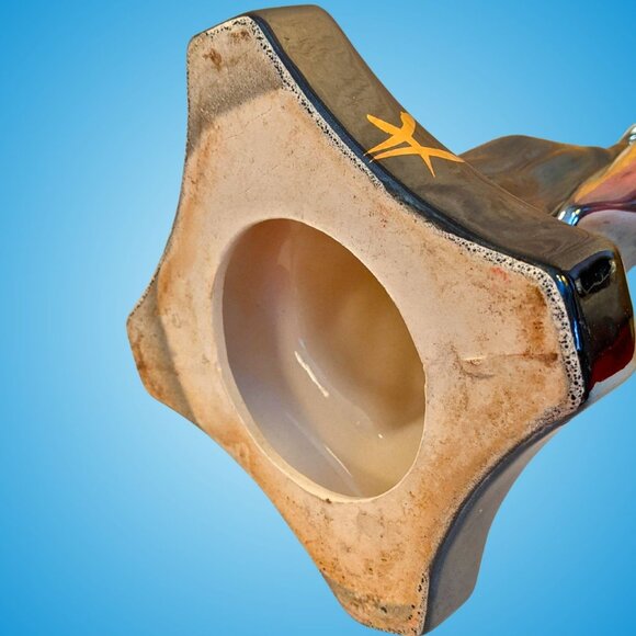 Tall mid-century Hollywood Regency lusterware Chinese pink black gold statuette - Picture 14 of 16